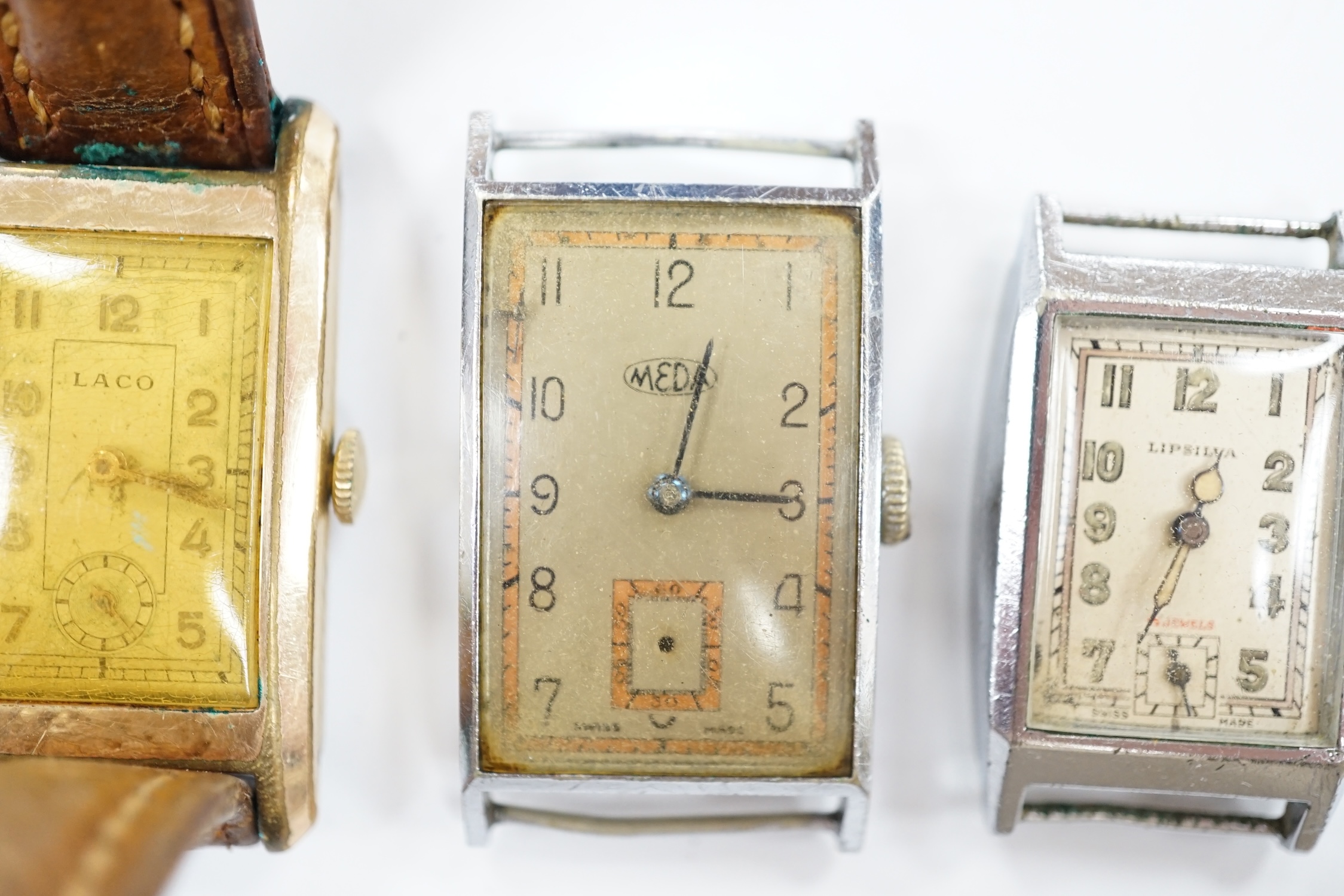 Three assorted gentleman's wrist watches, including Laco, Lipsila and Meda. Condition - poor